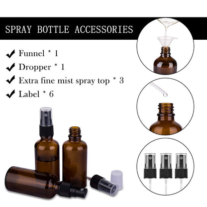 2oz Amber Glass Spray Bottles for Essential Oils, Set of 3