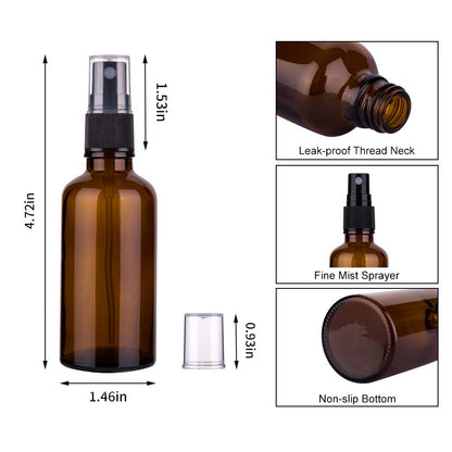 2oz Amber Glass Spray Bottles for Essential Oils, Set of 3