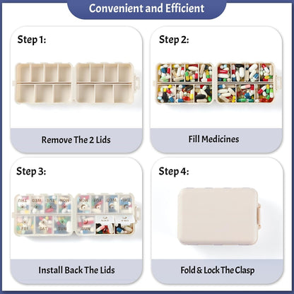 Compact & Foldable Weekly Pill Organizer 2 Time a Day, 7-Day AM PM Pill Box