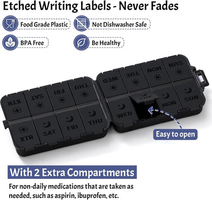 Compact & Foldable Weekly Pill Organizer 2 Time a Day, 7-Day AM PM Pill Box