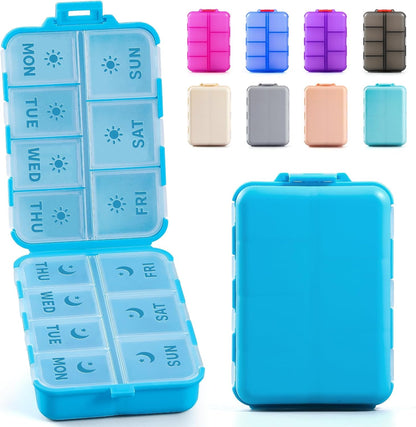 Compact & Foldable Weekly Pill Organizer 2 Time a Day, 7-Day AM PM Pill Box
