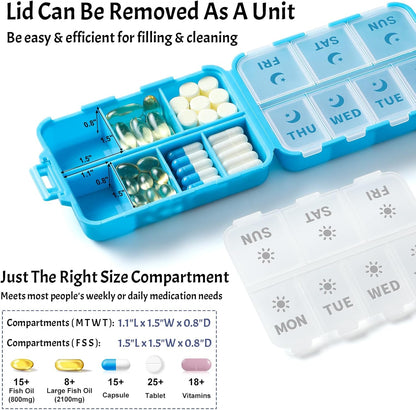 Compact & Foldable Weekly Pill Organizer 2 Time a Day, 7-Day AM PM Pill Box