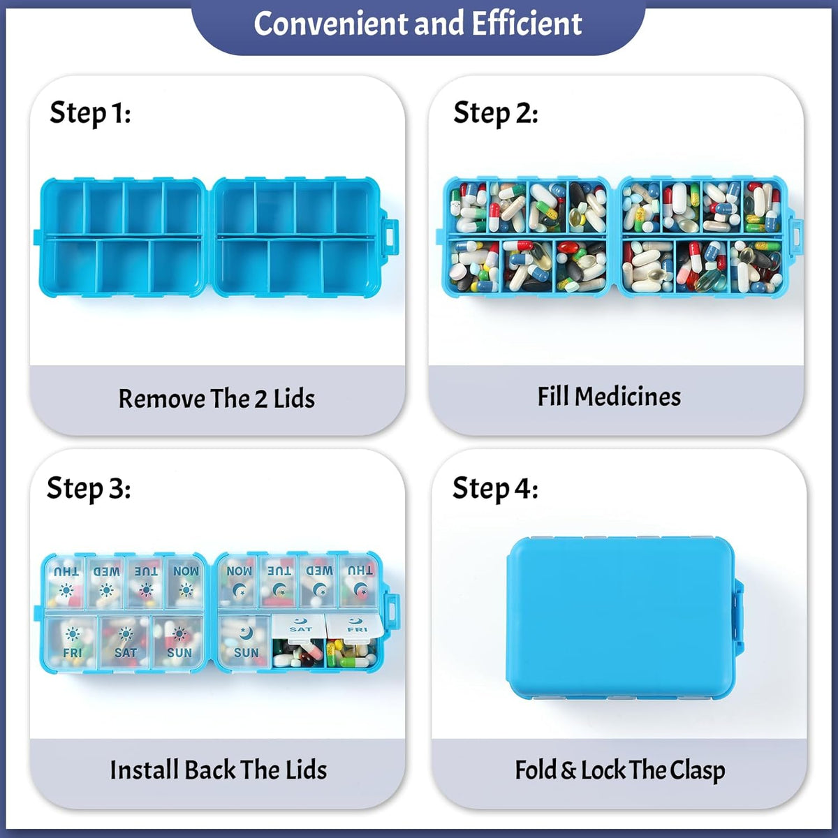 Compact & Foldable Weekly Pill Organizer 2 Time a Day, 7-Day AM PM Pill Box