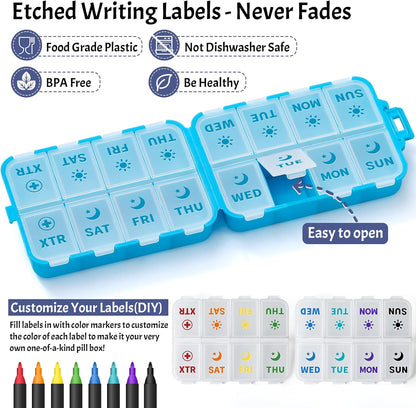 Compact & Foldable Weekly Pill Organizer 2 Time a Day, 7-Day AM PM Pill Box