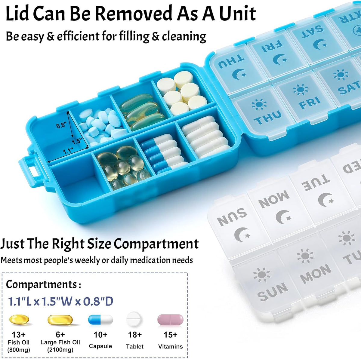 Compact & Foldable Weekly Pill Organizer 2 Time a Day, 7-Day AM PM Pill Box