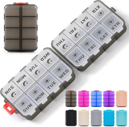 Compact & Foldable Weekly Pill Organizer 2 Time a Day, 7-Day AM PM Pill Box
