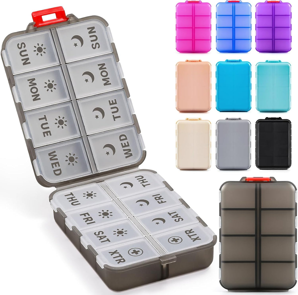 Compact & Foldable Weekly Pill Organizer 2 Time a Day, 7-Day AM PM Pill Box