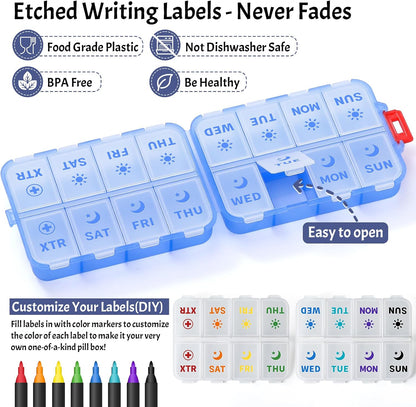 Compact & Foldable Weekly Pill Organizer 2 Time a Day, 7-Day AM PM Pill Box