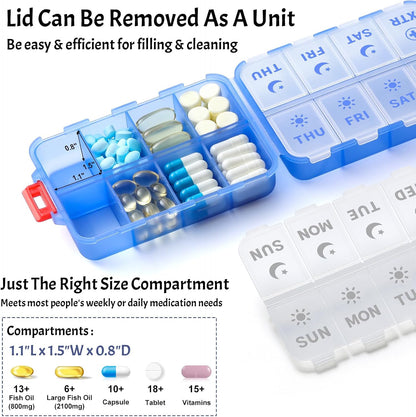 Compact & Foldable Weekly Pill Organizer 2 Time a Day, 7-Day AM PM Pill Box
