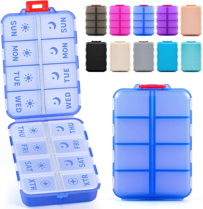 Compact & Foldable Weekly Pill Organizer 2 Time a Day, 7-Day AM PM Pill Box