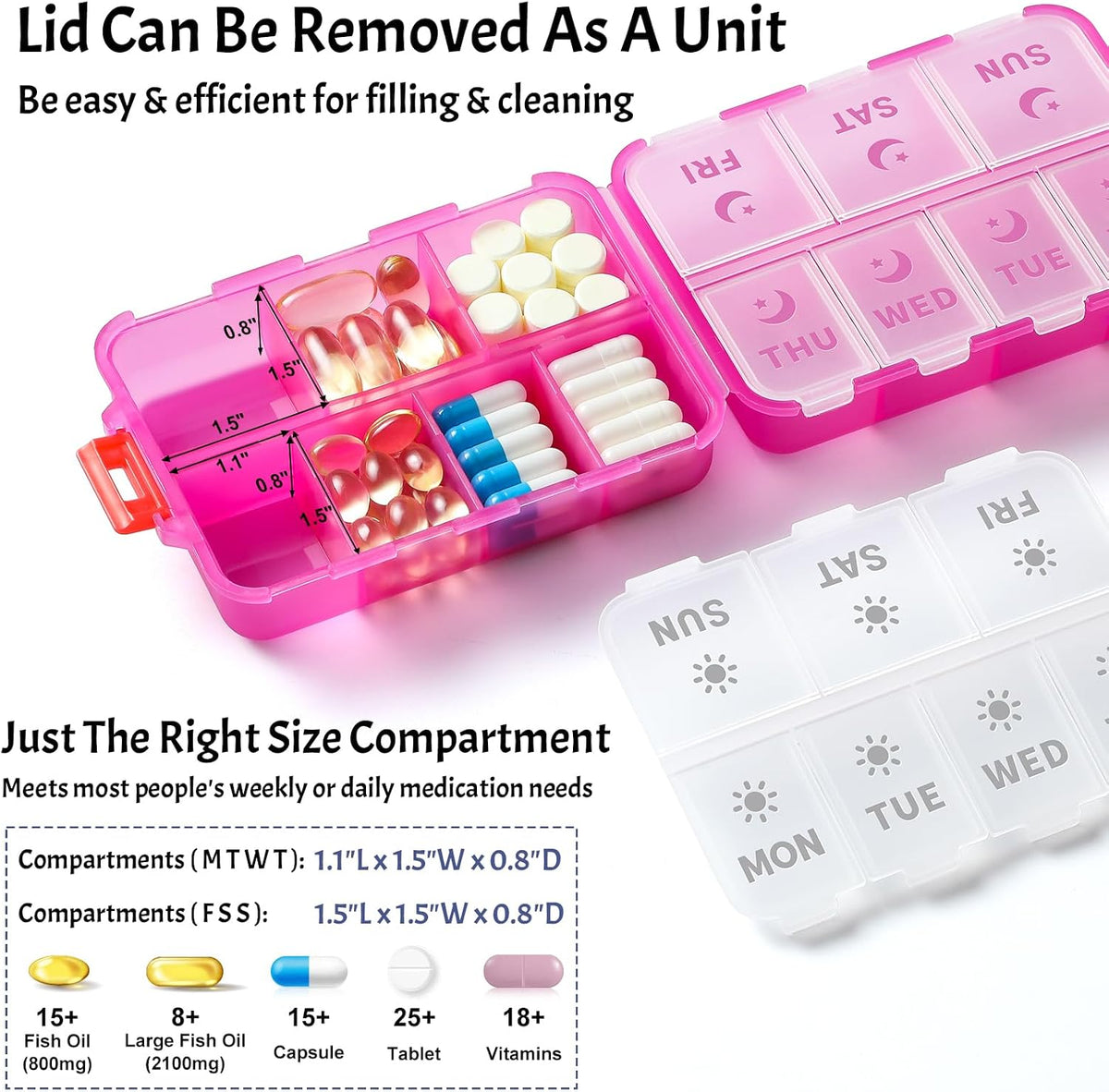 Compact & Foldable Weekly Pill Organizer 2 Time a Day, 7-Day AM PM Pill Box