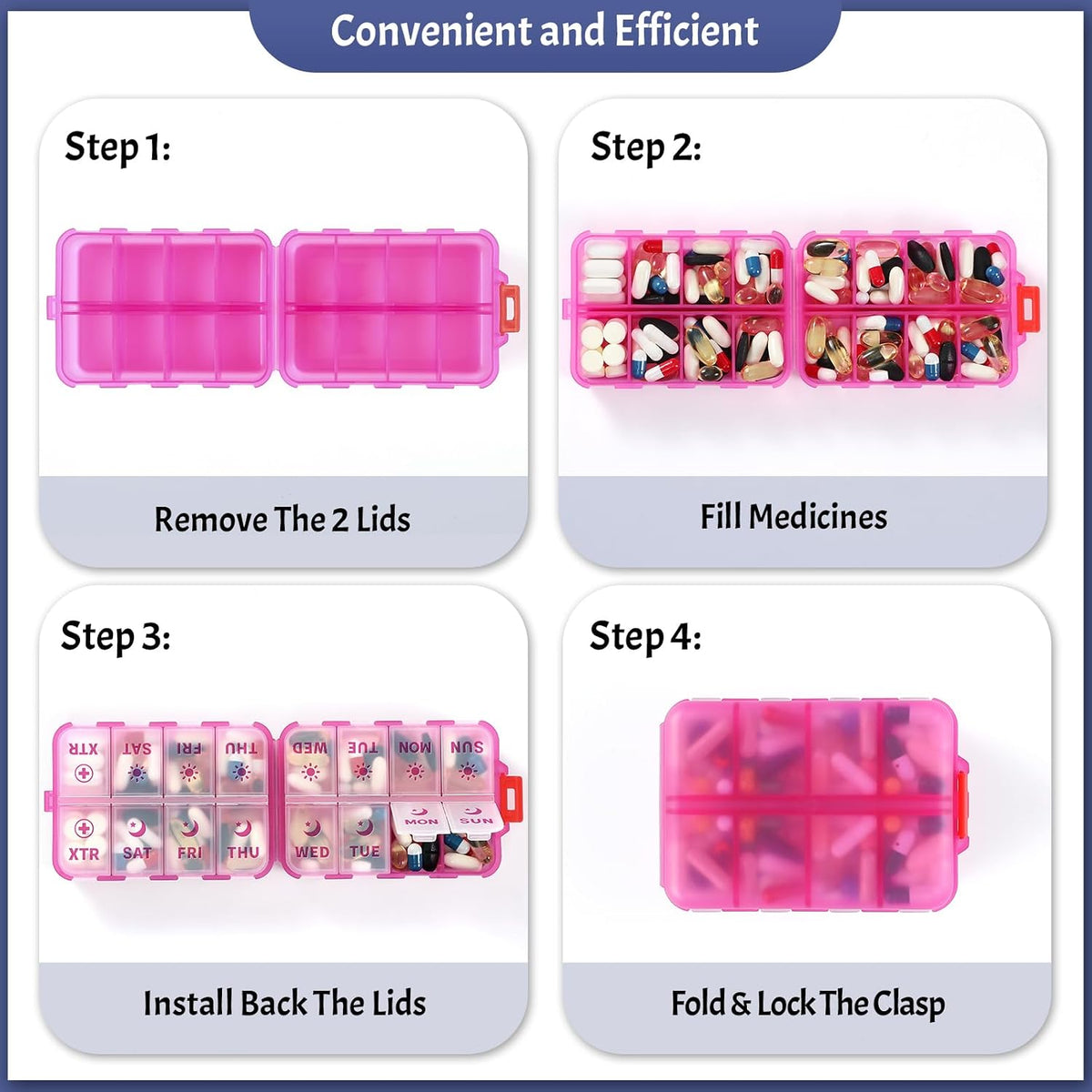 Compact & Foldable Weekly Pill Organizer 2 Time a Day, 7-Day AM PM Pill Box