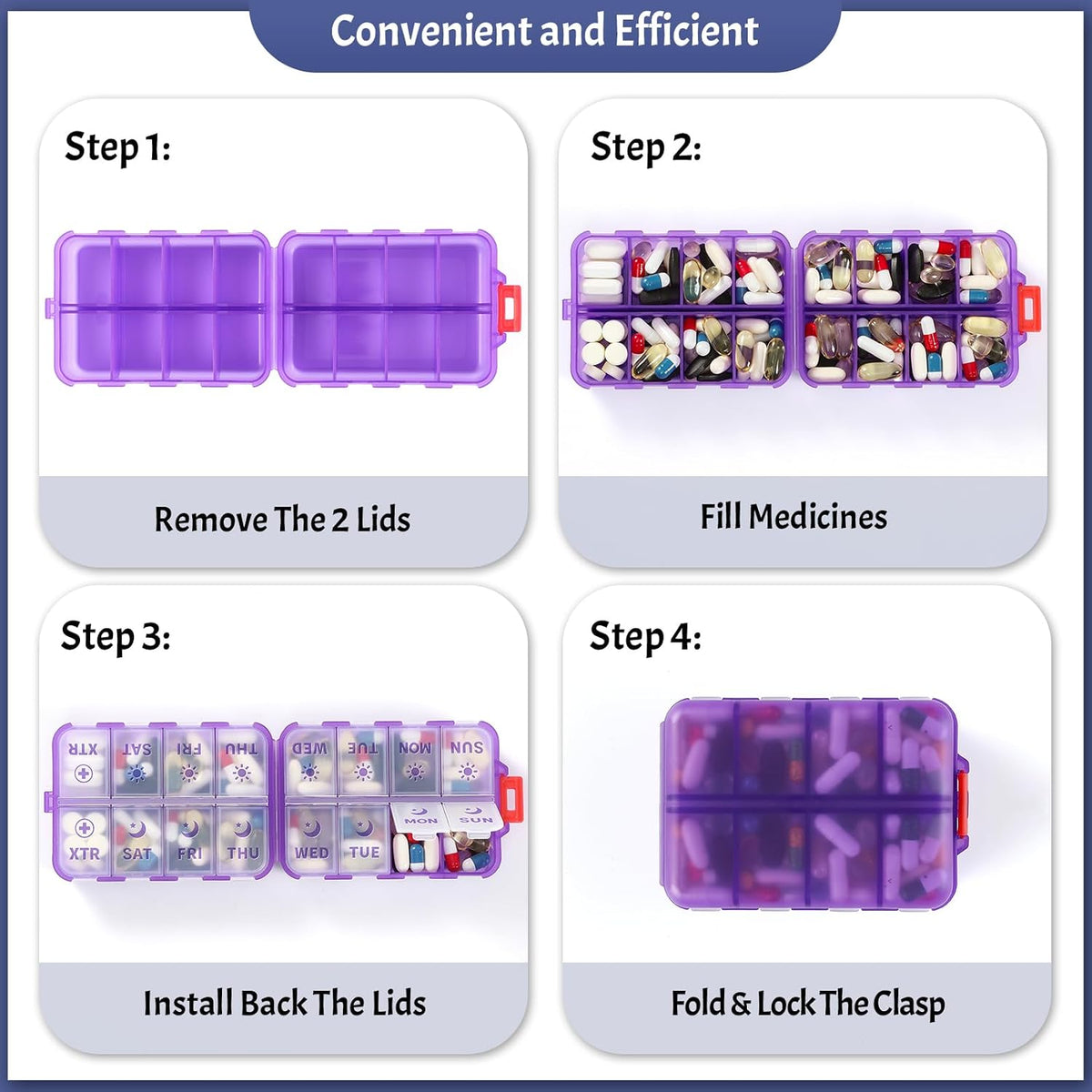 Compact & Foldable Weekly Pill Organizer 2 Time a Day, 7-Day AM PM Pill Box