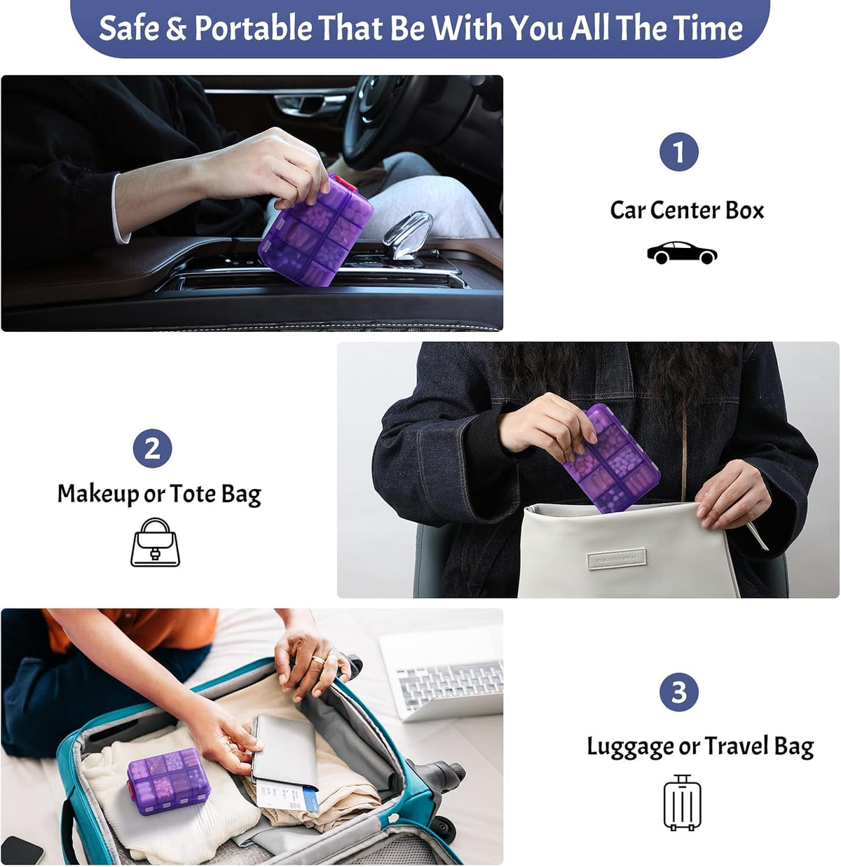 Compact & Foldable Weekly Pill Organizer 2 Time a Day, 7-Day AM PM Pill Box