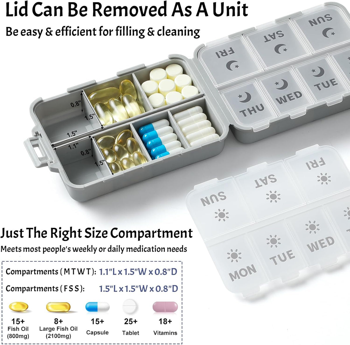 Compact & Foldable Weekly Pill Organizer 2 Time a Day, 7-Day AM PM Pill Box