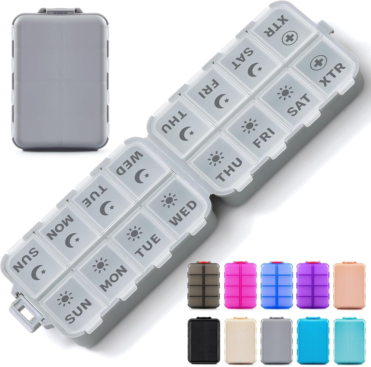 Compact & Foldable Weekly Pill Organizer 2 Time a Day, 7-Day AM PM Pill Box