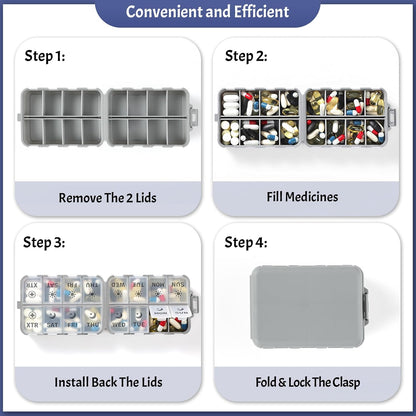 Compact & Foldable Weekly Pill Organizer 2 Time a Day, 7-Day AM PM Pill Box