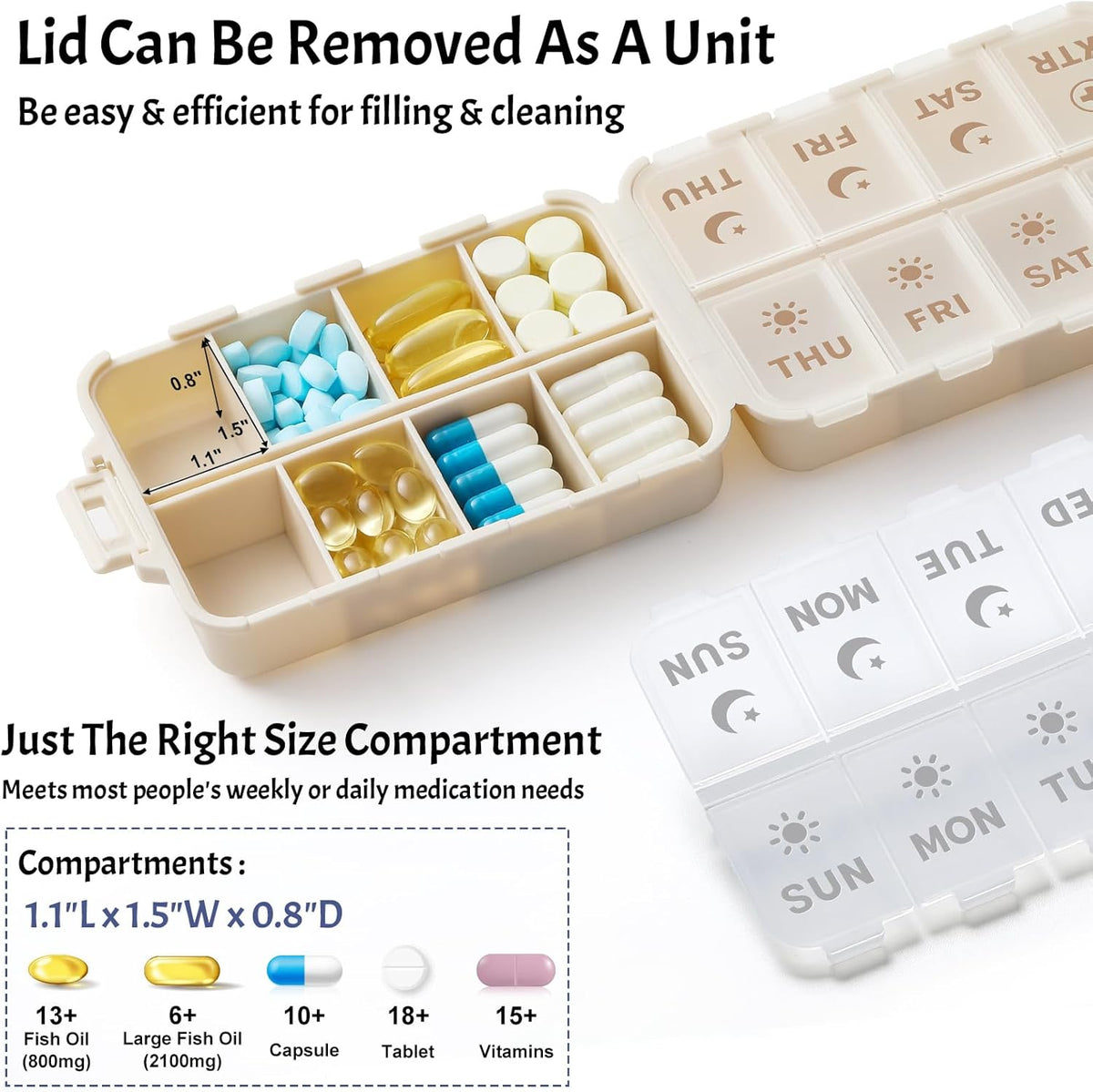 Compact & Foldable Weekly Pill Organizer 2 Time a Day, 7-Day AM PM Pill Box