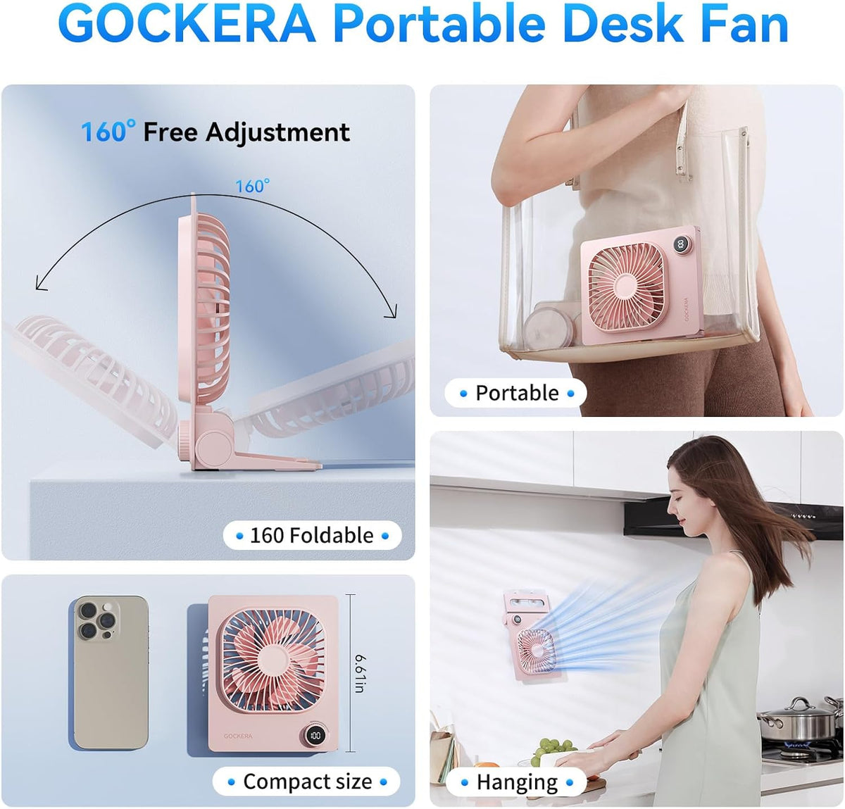 Desk Fan, 6.61''Ultra-thin 5000mAh Battery Powered Fan with Powerful Wind,100 Speeds Adjustable&Digital Display,Timer,Ultra-quiet Small Portable Fan for Bedroom,Office,Travel,Summer Essentials