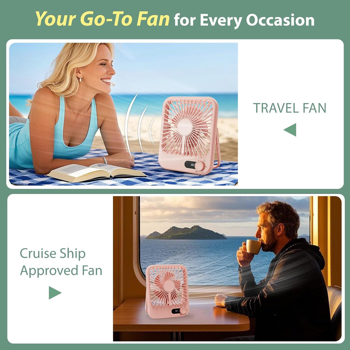 Portable Travel Fan for Cruise Approved, 4000mAh Cruise Essentials 2026 Rechargeable Fan100 Speed Wind Adjustable, Small Travel Essentials for Hotel Beside Sleeping Cruise Ship Must Haves