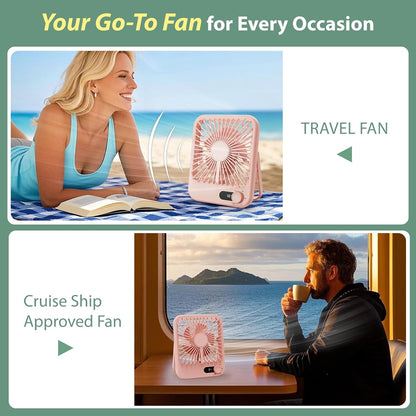 Portable Travel Fan for Cruise Approved, 4000mAh Cruise Essentials 2026 Rechargeable Fan100 Speed Wind Adjustable, Small Travel Essentials for Hotel Beside Sleeping Cruise Ship Must Haves