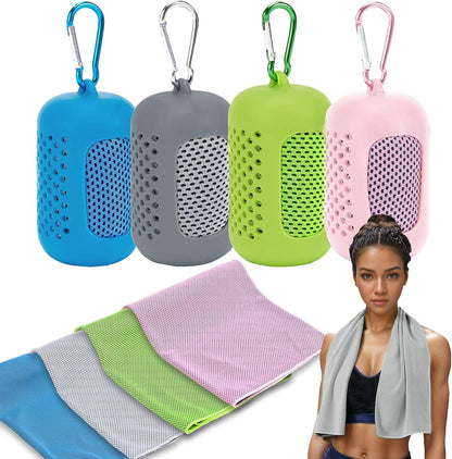 4 Pack Cooling Towels (40"x12"), Microfiber Chilly Towels Soft Breathable Gym Ice Towel for Workout, Yoga, Sport, Silicone Set Travel Sweat Towels Fast Drying Lightweight Cooling Neck Wraps