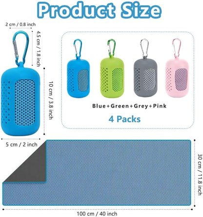 4 Pack Cooling Towels (40"x12"), Microfiber Chilly Towels Soft Breathable Gym Ice Towel for Workout, Yoga, Sport, Silicone Set Travel Sweat Towels Fast Drying Lightweight Cooling Neck Wraps