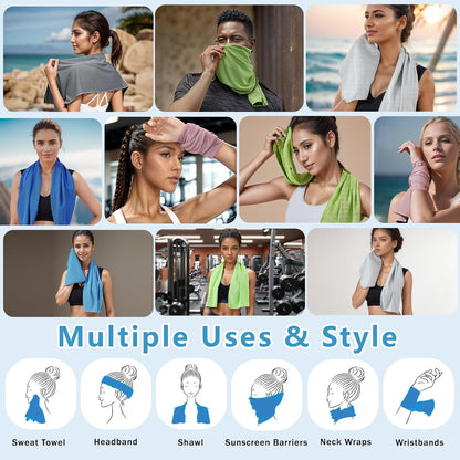 4 Pack Cooling Towels (40"x12"), Microfiber Chilly Towels Soft Breathable Gym Ice Towel for Workout, Yoga, Sport, Silicone Set Travel Sweat Towels Fast Drying Lightweight Cooling Neck Wraps