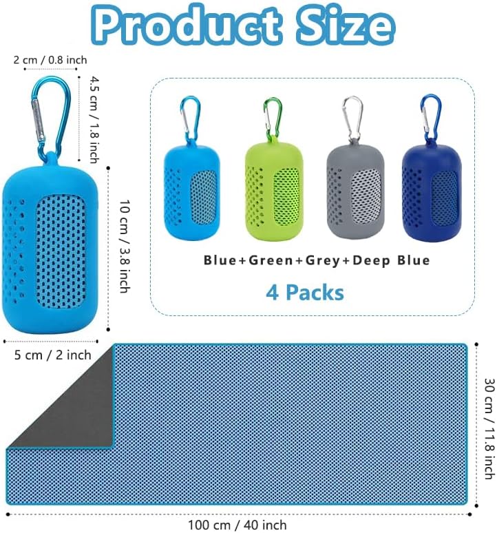 4 Pack Cooling Towels (40"x12"), Microfiber Chilly Towels Soft Breathable Gym Ice Towel for Workout, Yoga, Sport, Silicone Set Travel Sweat Towels Fast Drying Lightweight Cooling Neck Wraps