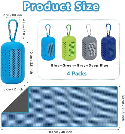 4 Pack Cooling Towels (40"x12"), Microfiber Chilly Towels Soft Breathable Gym Ice Towel for Workout, Yoga, Sport, Silicone Set Travel Sweat Towels Fast Drying Lightweight Cooling Neck Wraps