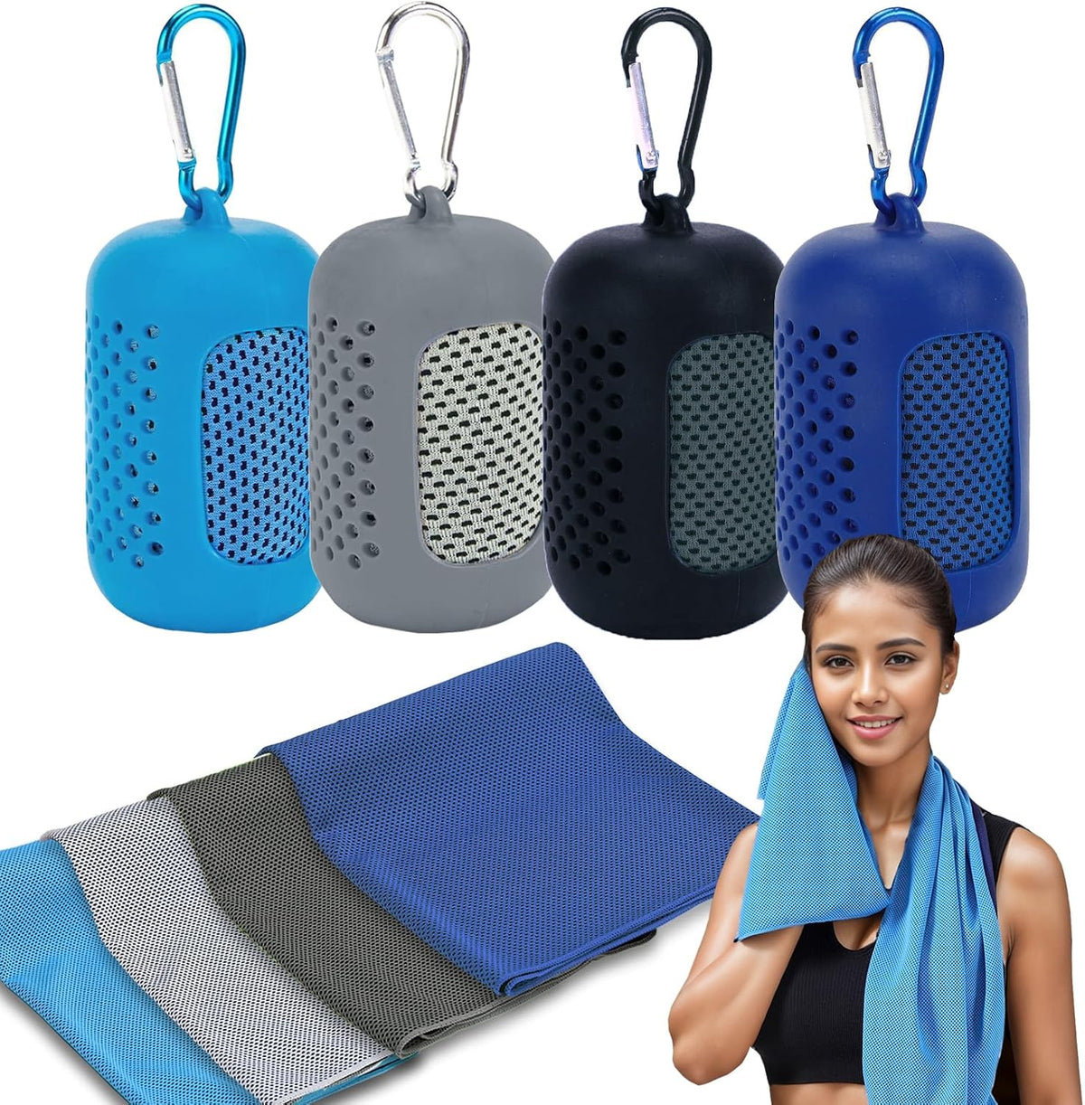 4 Pack Cooling Towels (40"x12"), Microfiber Chilly Towels Soft Breathable Gym Ice Towel for Workout, Yoga, Sport, Silicone Set Travel Sweat Towels Fast Drying Lightweight Cooling Neck Wraps