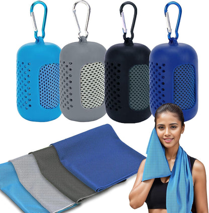 4 Pack Cooling Towels (40"x12"), Microfiber Chilly Towels Soft Breathable Gym Ice Towel for Workout, Yoga, Sport, Silicone Set Travel Sweat Towels Fast Drying Lightweight Cooling Neck Wraps