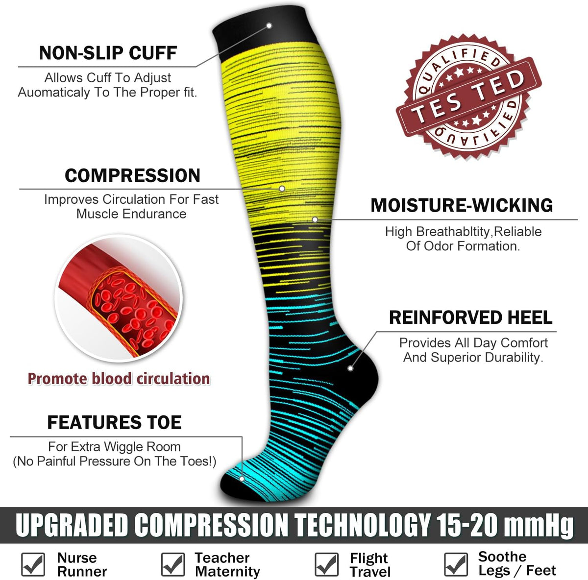 6 Pack Copper Compression Socks for Women and Men Circulation-Best Support for Medical,Running,Nursing,Athletic - Colors B