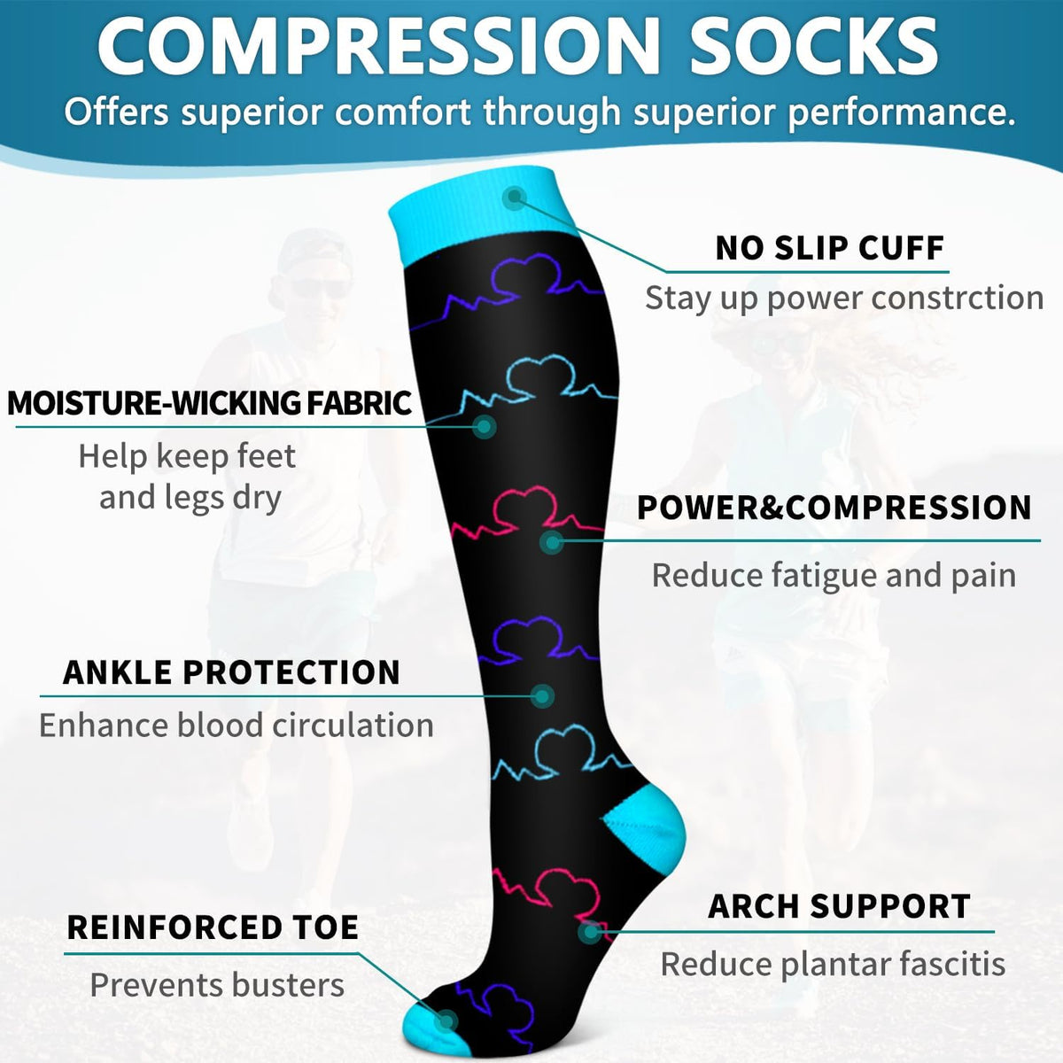 6 Pack Copper Compression Socks for Women and Men Circulation-Best Support for Medical,Running,Nursing,Athletic - Colors B