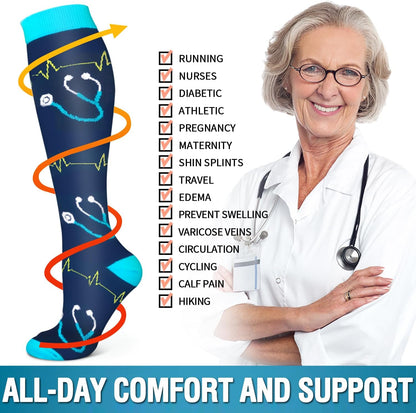 6 Pack Copper Compression Socks for Women and Men Circulation-Best Support for Medical,Running,Nursing,Athletic - Colors B