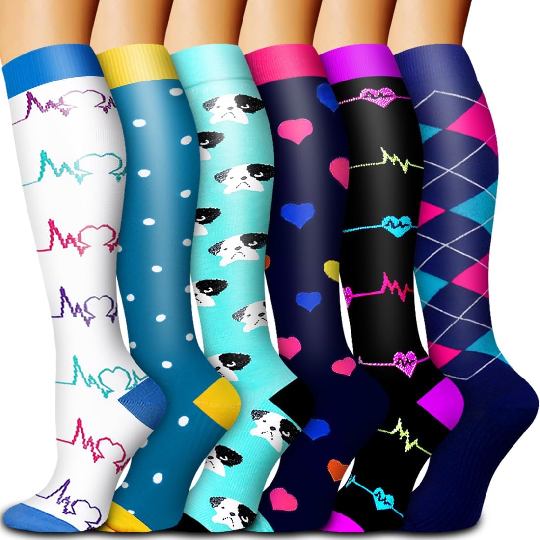 6 Pack Copper Compression Socks for Women and Men Circulation-Best Support for Medical,Running,Nursing,Athletic - Colors B