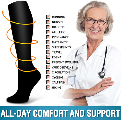 6 Pack Copper Compression Socks for Women and Men Circulation-Best Support for Medical,Running,Nursing,Athletic - Colors B