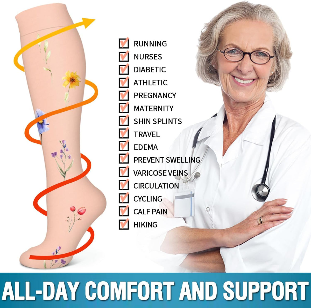 6 Pack Copper Compression Socks for Women and Men Circulation-Best Support for Medical,Running,Nursing,Athletic - Colors B