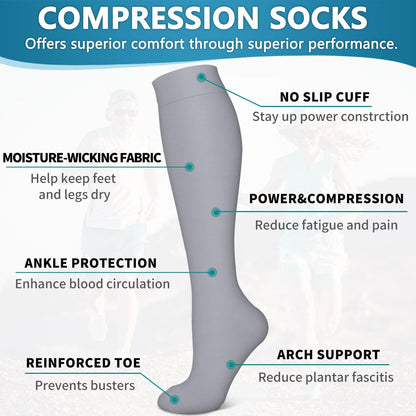 6 Pack Copper Compression Socks for Women and Men Circulation-Best Support for Medical,Running,Nursing,Athletic - Colors B