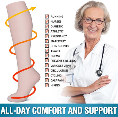 6 Pack Copper Compression Socks for Women and Men Circulation-Best Support for Medical,Running,Nursing,Athletic - Colors B