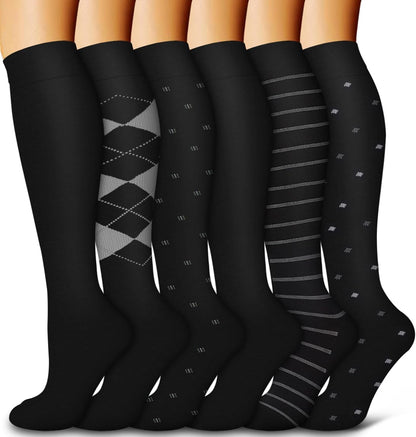 6 Pack Copper Compression Socks for Women and Men Circulation-Best Support for Medical,Running,Nursing,Athletic - Colors B
