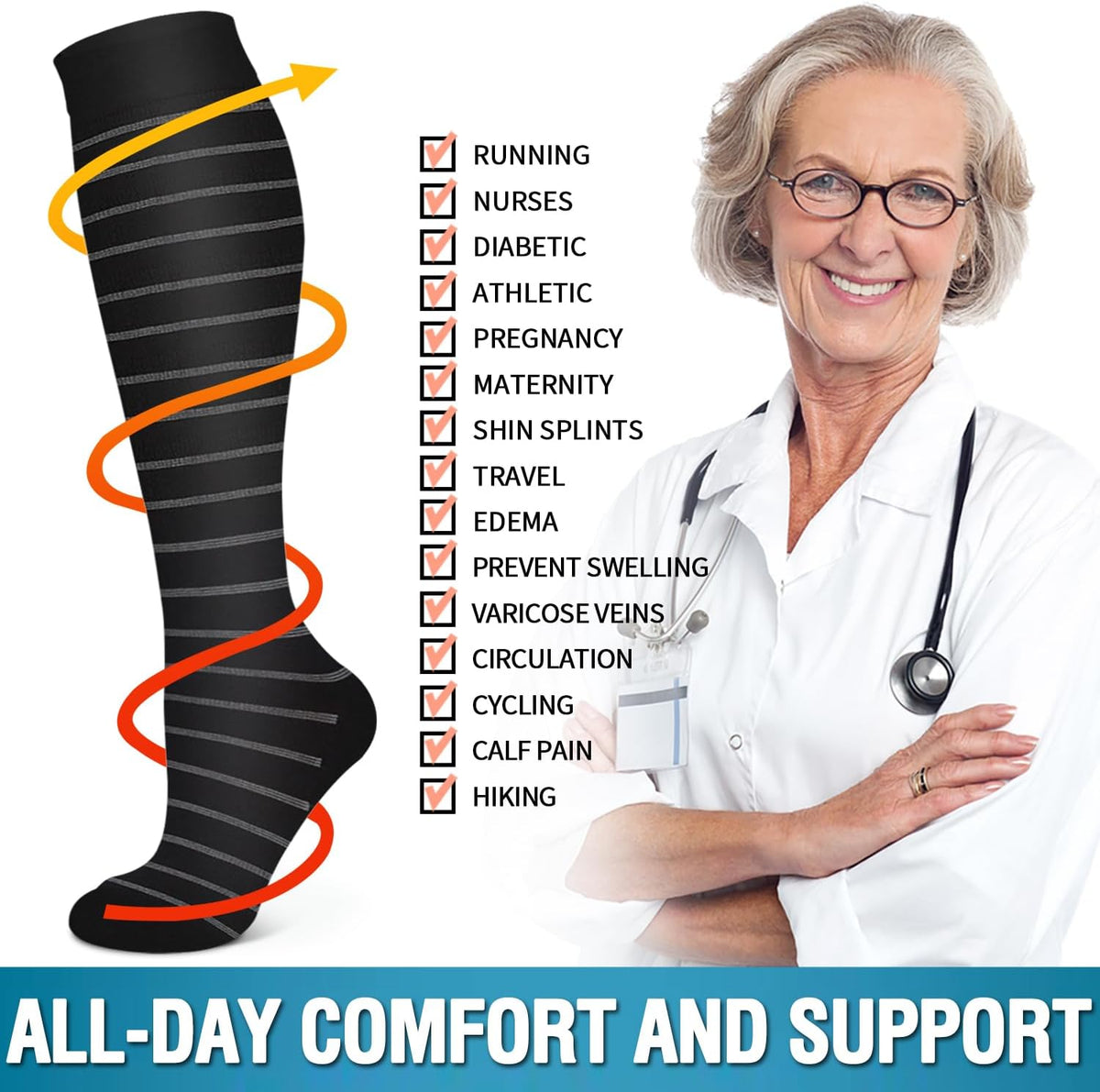 6 Pack Copper Compression Socks for Women and Men Circulation-Best Support for Medical,Running,Nursing,Athletic - Colors B