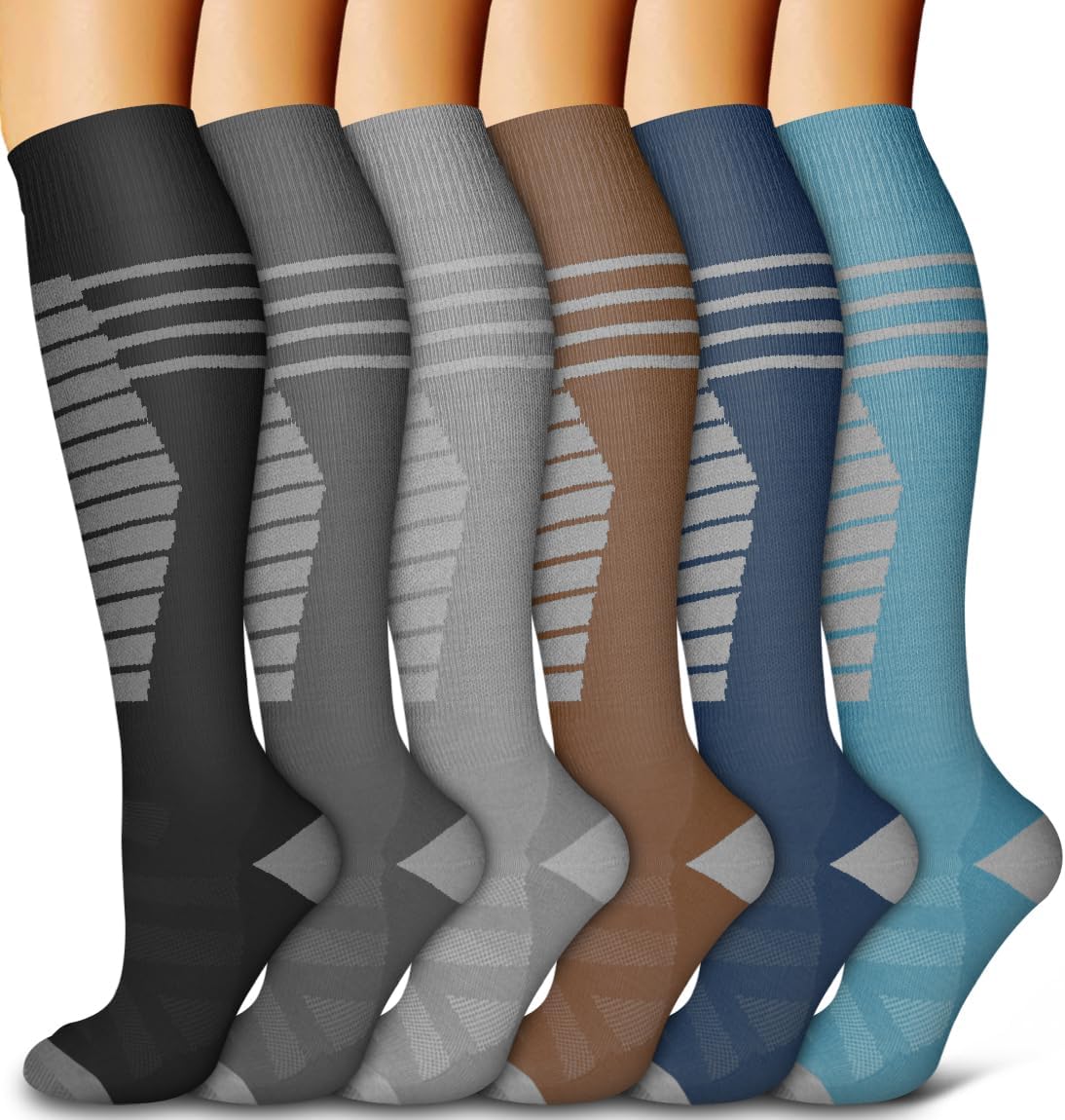 6 Pack Copper Compression Socks for Women and Men Circulation-Best Support for Medical,Running,Nursing,Athletic - Colors B