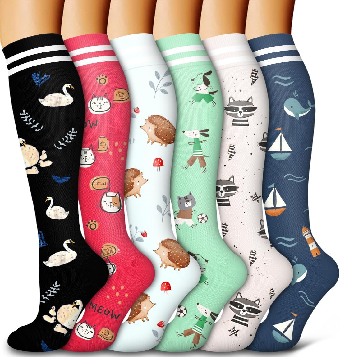 6 Pack Copper Compression Socks for Women and Men Circulation-Best Support for Medical,Running,Nursing,Athletic - Colors B