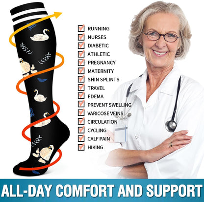 6 Pack Copper Compression Socks for Women and Men Circulation-Best Support for Medical,Running,Nursing,Athletic - Colors B