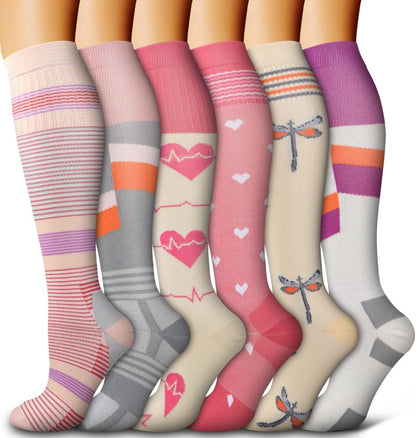 6 Pack Copper Compression Socks for Women and Men Circulation-Best Support for Medical,Running,Nursing,Athletic - Colors B