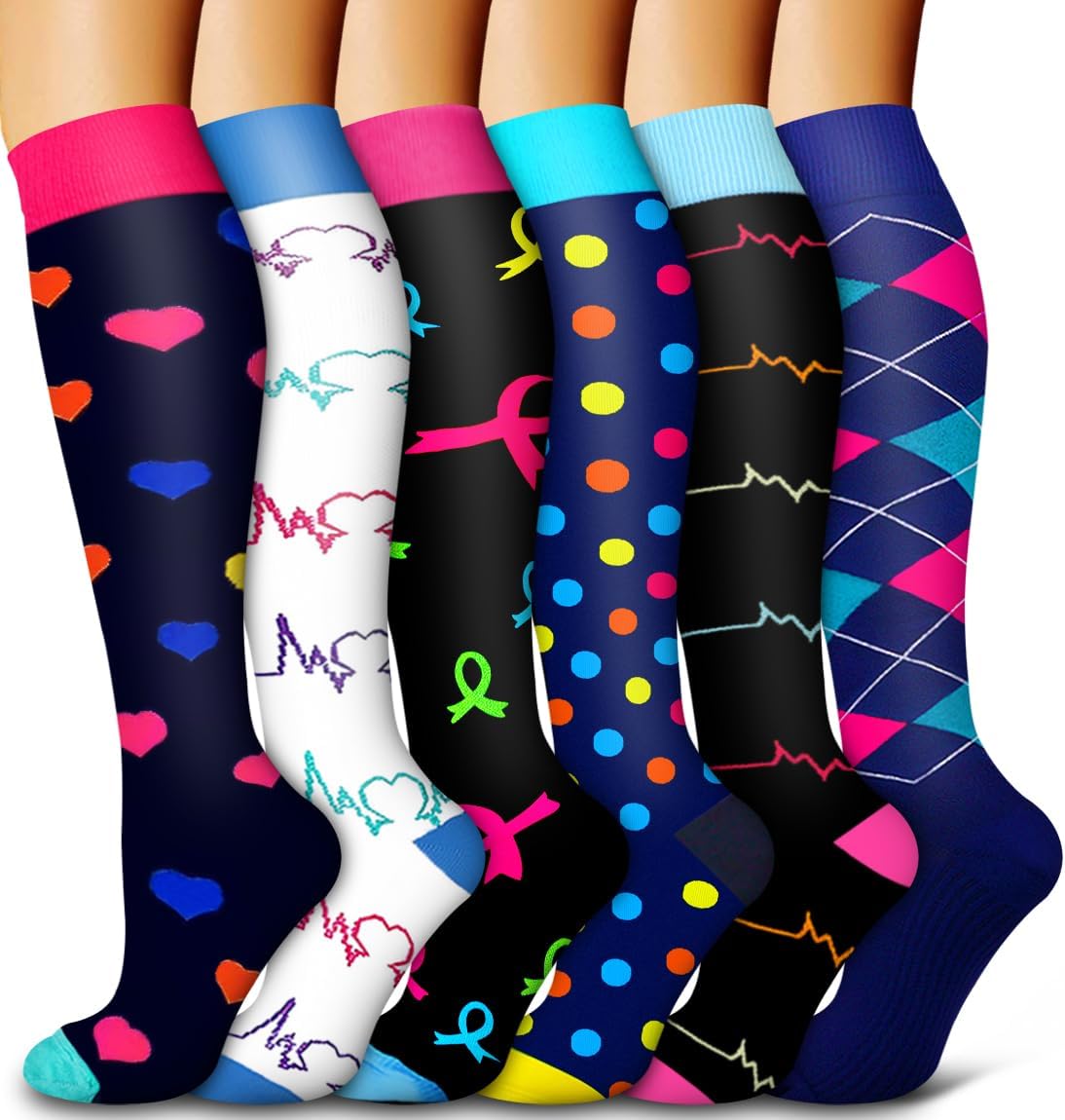 6 Pack Copper Compression Socks for Women and Men Circulation-Best Support for Medical,Running,Nursing,Athletic - Colors B