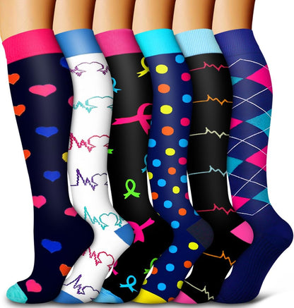 6 Pack Copper Compression Socks for Women and Men Circulation-Best Support for Medical,Running,Nursing,Athletic - Colors B