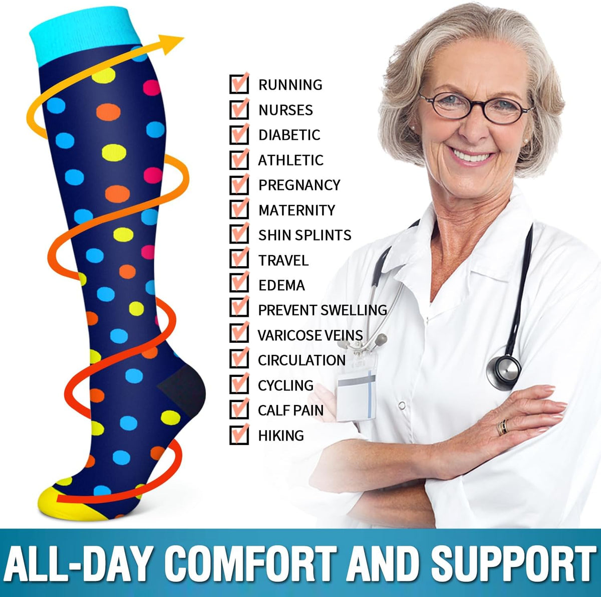 6 Pack Copper Compression Socks for Women and Men Circulation-Best Support for Medical,Running,Nursing,Athletic - Colors B