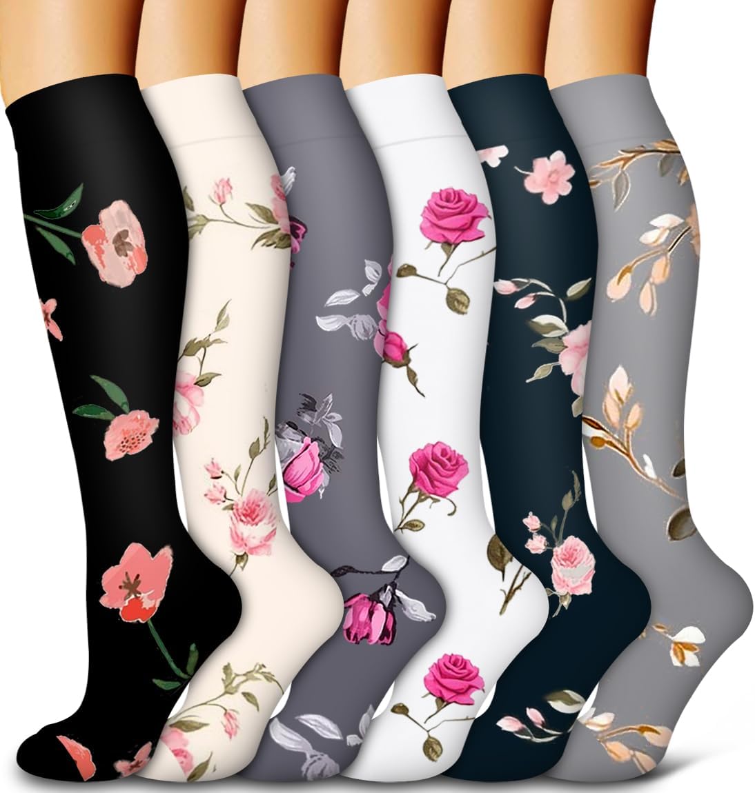 6 Pack Copper Compression Socks for Women and Men Circulation-Best Support for Medical,Running,Nursing,Athletic - Colors B
